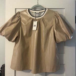 NWT Large THML Faux Leather top with puff sleeves